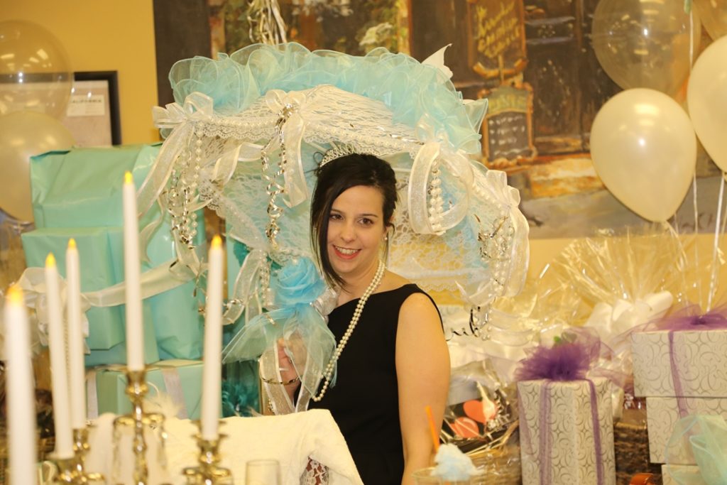 image of bride at her breakfast at tiffany's themed amazing bridal shower at your own winery