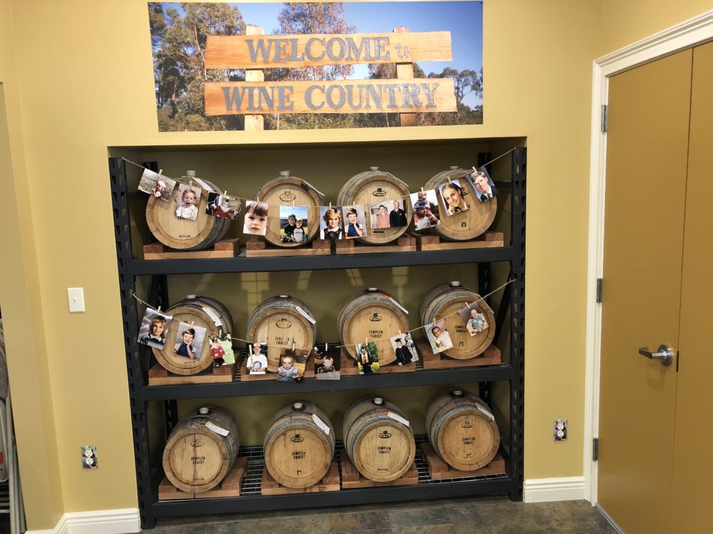 image of wine barrels decorated for bridal shower at your own winery
