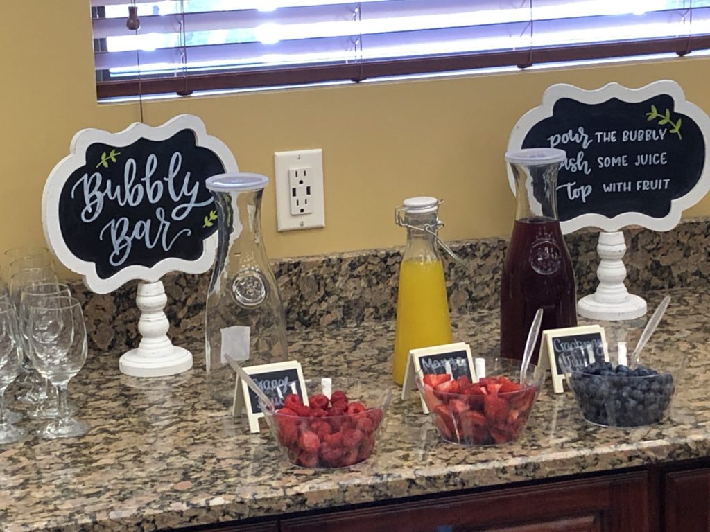 image of mimosa bar at your own winery bridal shower