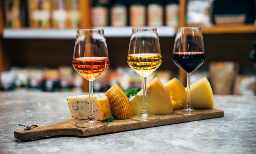 image of wine and cheeses for wine, cheese, chocolate pairing class at your own winery