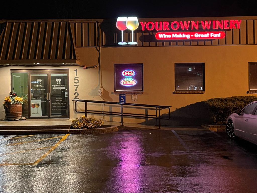 image of your own winery store front at night